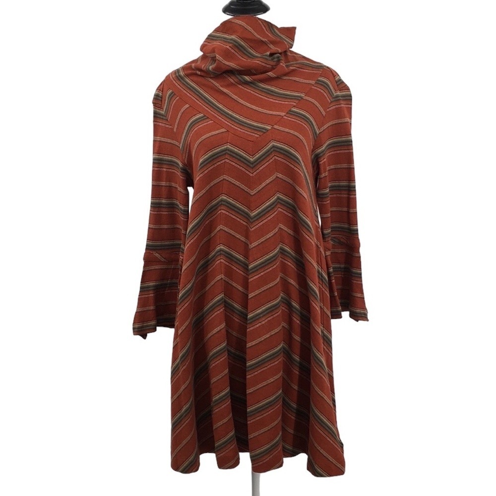 New‎ Romantics Free People Swing Dress Womens XS Orange Green Striped Knit